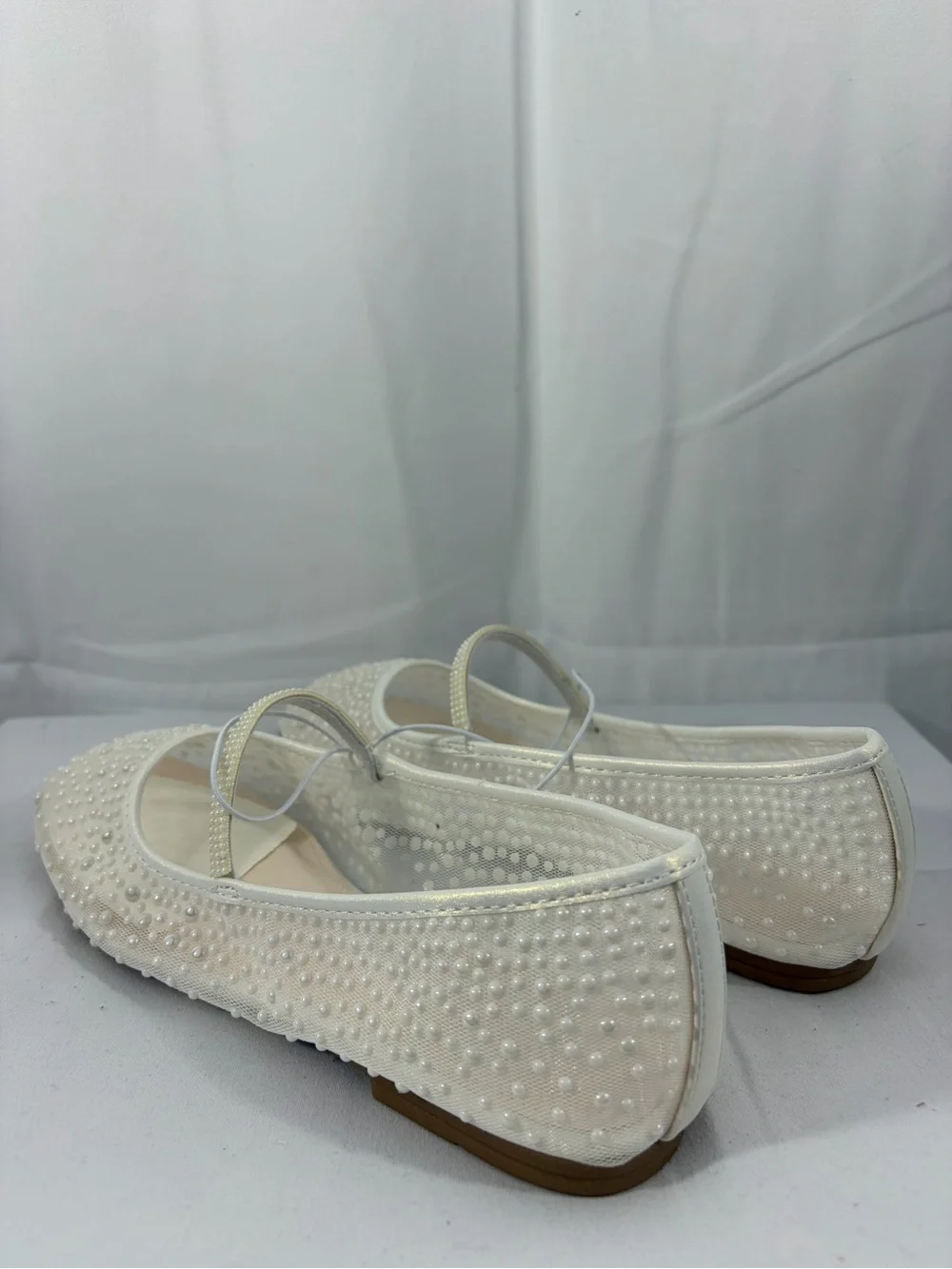 NWT I. Miller Youth Size 3 Mesh Pearl-Accented Cream Mary Jane Ballet Flats